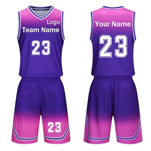 Benutzerdefiniert Basketball Trikots Basketball-Trikots Jungen und Mädchen mit Namensnummer Basketball Trikot Shirts und Shorts zweiteiliges Se (Color : Purple) von COITROZR
