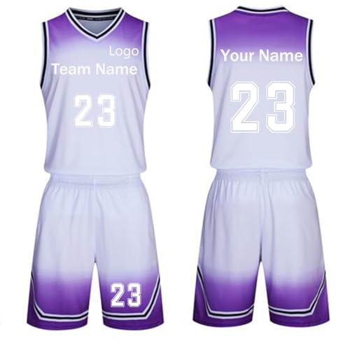 Benutzerdefiniert Basketball Trikots Basketball-Trikots Jungen und Mädchen mit Namensnummer Basketball Trikot Shirts und Shorts zweiteiliges Se (Color : White) von COITROZR