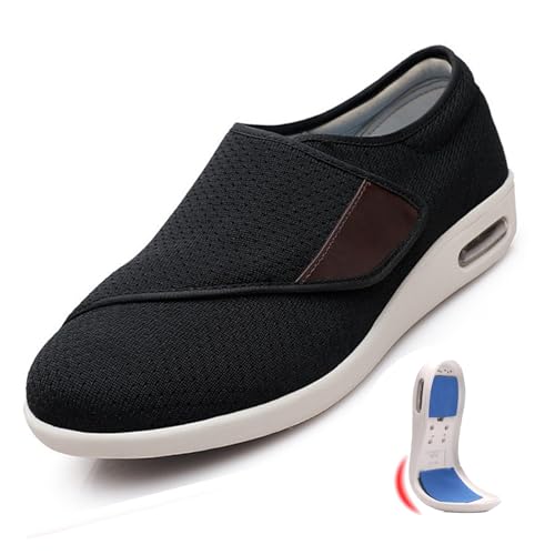 COITROZR Diabetikerschuhe Unisex, Extra Weit Einstellbare Schuhe, Aufgeblähte Füße Schuhe, rutschfest Atmungsaktiv Ödem Klettverschluss Schuhe ohne Naht (Color : Black, Size : 37 EU) von COITROZR