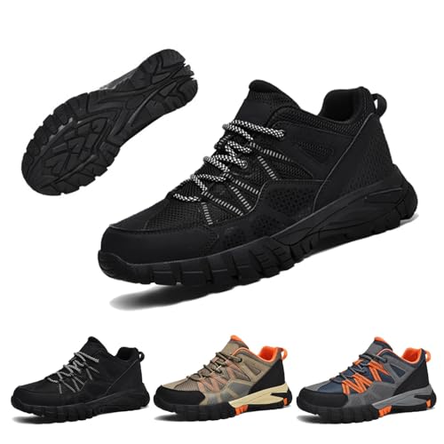 Herren Wanderschuhe Outdoor Atmungsaktive rutschfeste Trekkingstiefel Wanderreisen Turnschuhe Herren Trekking-und Wanderschuhe mit niedrigem Bund(Black,45 EU) von COITROZR