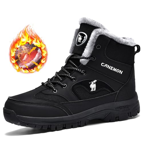 Herren Winter Wasserdicht Schnell Warm Gefüttert Winterschuhe Wanderschuhe Freizeitschuhe Slip-On Sneaker Herren Halbschuhe(Black,45 EU) von COITROZR