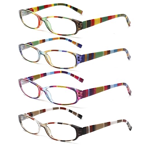 COJWIS 4 Pack Lesebrille Damen Brille Federscharnier Stilvolle Vielfarbig Leser HD Klare Linse für Frauen (4 Farbe Mischen-2, 1.50) von COJWIS