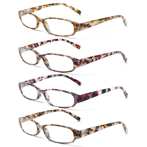 COJWIS 4 Pack Lesebrille Damen Brille Federscharnier Stilvolle Vielfarbig Leser HD Klare Linse für Frauen (4 Farbe Mischen-3, 1.25, x) von COJWIS