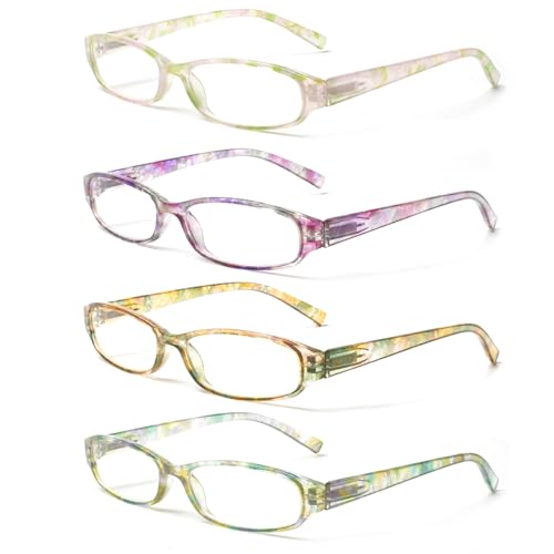 COJWIS 4 Pack Lesebrille Damen Brille Federscharnier Stilvolle Vielfarbig Leser HD Klare Linse für Frauen (4 Pack Schönes Muster, 4.00, x) von COJWIS