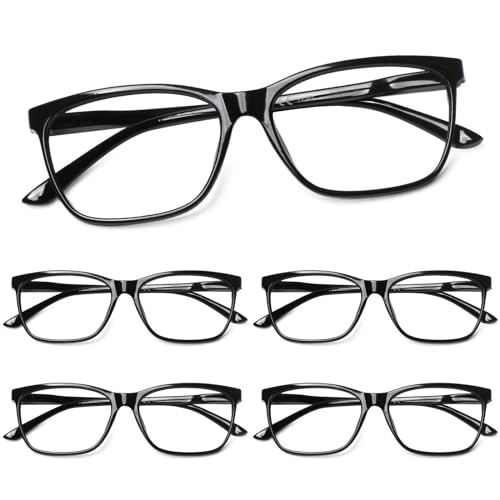 COJWIS 5 Pack Damen Lesebrille Blaulichtfilter Brille Federscharnier ultraleicht Lesehilfe (5 Schwarz, 0.00, multiplier_x) von COJWIS