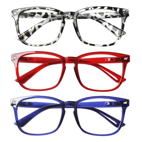 COJWIS 6 Pack Blaulichtfilter Lesebrille groß Damen Herren Computerbrille Lesebrillen Sehhilfe Brille Computer-Lesebrillen mit Sehstärke (Leopard Blau Rosa, 3.00, Dioptrien) von COJWIS