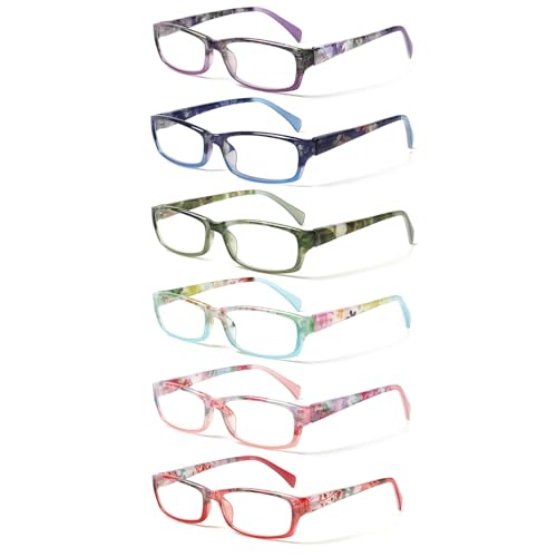 COJWIS 6 pack Lesebrille Blaulichtfilter Brille für Damen Federscharnier Lesehilfe Blendfreie UV Brille Leserbrille (Mehrfarbig-0, 3.50, x) von COJWIS