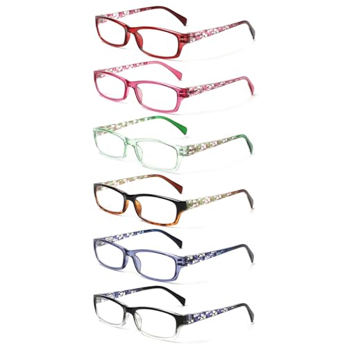 COJWIS 6 pack Lesebrille Blaulichtfilter Brille für Damen Federscharnier Lesehilfe Blendfreie UV Brille Leserbrille (Mehrfarbig-3, 1.75, x) von COJWIS