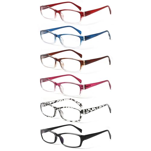 COJWIS 6 pack Lesebrille Blaulichtfilter Brille für Damen Federscharnier Lesehilfe Blendfreie UV Brille Leserbrille (Mehrfarbig-4, 3.50, x) von COJWIS