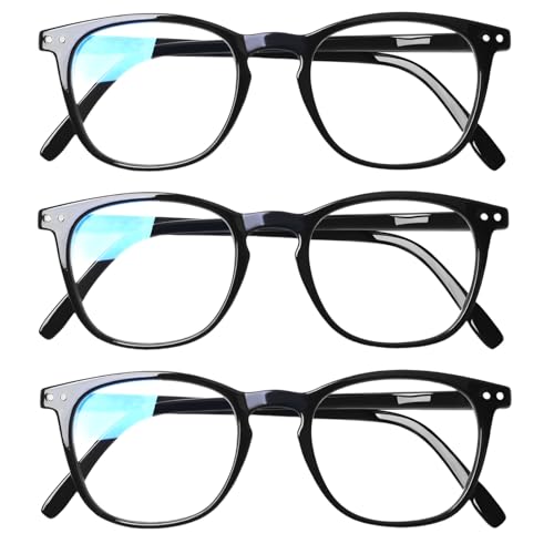 COJWIS Lesebrille 3er Pack Herren Damen Brille Runder Rahmen Blaulichtfilter Federscharnier Leser Schwarz/Schildpat Brillen (3 Schwarz, 2.00, x) von COJWIS