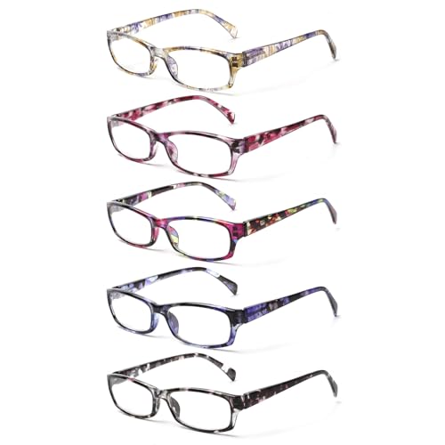 COJWIS 5 Pack Lesebrille Damen Brille Federscharnier Mit Schönes Muster Brillen Komfortabel Lesehilfe für Frauen Reader (5 Pack Mix, 0.5) von COJWIS