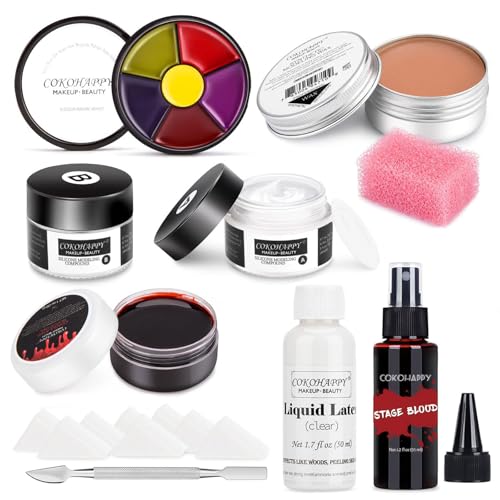 SFX Makeup Kit Halloween schminke set, kunstblut Blut Spray, flüssiglatex, latexmilch, Narben Wachs, Silikon Modellierung Compound, 6-Farben Bruise Gesicht Körperfarbe für Zombie Monster Cospaly von COKOHAPPY