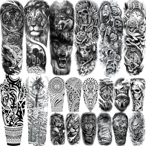 20 Blätter Wolf Löwe Tiger Temporäre Tattoos Herren Damen, Tattoos Zum Aufkleben Männer Frauen Klebetattoos Erwachsene, Totenkopf Nonne Maori Blume Fake Tattoo Aufkleber Ärmel Halloween Uhr Christus 20 Blätter Wolf Löwe Tiger Temporäre Tattoos Herren Damen, Tattoos Zum Aufkleben Männer Frauen Klebetattoos Erwachsene, Totenkopf Nonne Maori Blume Fake Tattoo Aufkleber Ärmel Halloween Uhr Christus von COKTAK