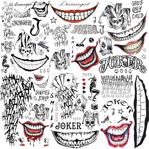 COKTAK 6 Blatt 3D Joker Temporäre Tattoos Herren Damen Klebetattoos Erwachsene, Festival Must Haves Halloween Make UP Kostüm Schminke, Halloween Gesichtstattoos Fake Tattoo Zum Aufkleben Frauen Männer COKTAK 6 Blatt 3D Joker Temporäre Tattoos Herren Damen Klebetattoos Erwachsene, Festival Must Haves Halloween Make UP Kostüm Schminke, Halloween Gesichtstattoos Fake Tattoo Zum Aufkleben Frauen Männer von COKTAK