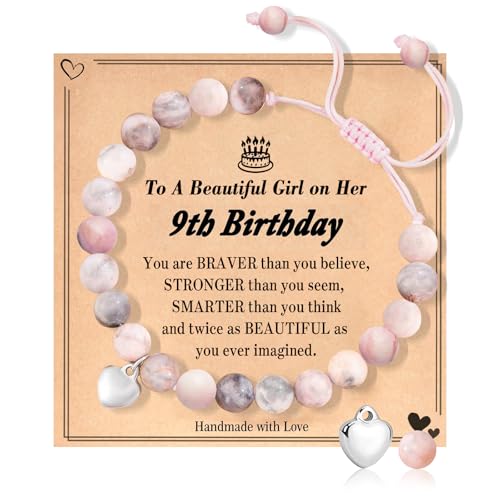 COLANANA Geburtstags Geschenke für 9 Jahr alte Mädchen, Rosa Perlen Armbänder Verstellbare Anzahl Armbänder mit Geburtstagskarte für Tochter Schwester Freunde Enkelin Geschenke von COLANANA