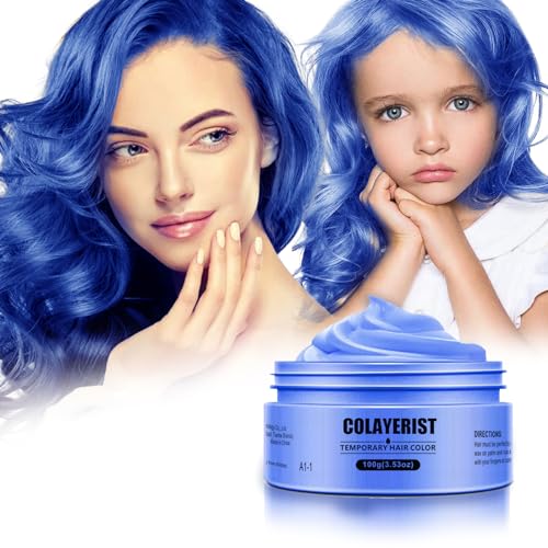 COLAYERIST Blau Temporäre Haarfarbe Auswaschbar, Haarfarbe Wachs für Männer und Frauen, Haarmascara für Partys oder Cosplay, Haarfärbeprodukte ohne Unordnung von COLAYERIST