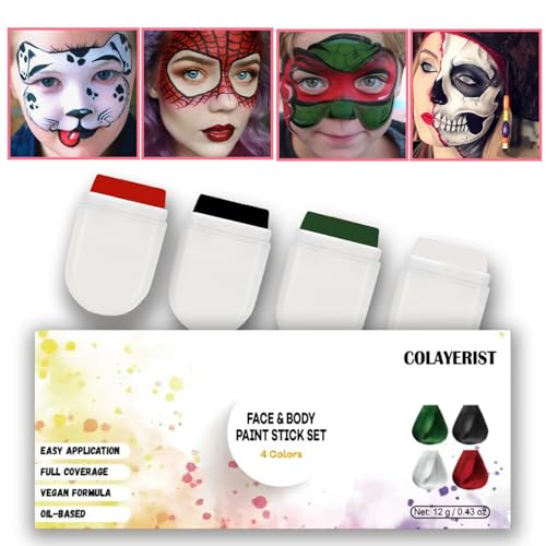 COLAYERIST Face Paint Bodypainting Farben, Halloween Schminke Erwachsene Kinder 4 Farben, weiße Kinderschminke Halloween , Halloween Make up Faschingsschminke Vampir Faschings Theater Karneval Joker COLAYERIST Face Paint Bodypainting Farben, Halloween Schminke Erwachsene Kinder 4 Farben, weiße Kinderschminke Halloween , Halloween Make up Faschingsschminke Vampir Faschings Theater Karneval Joker von COLAYERIST