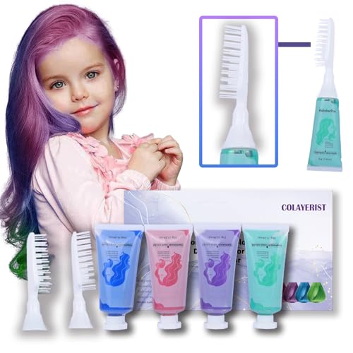 COLAYERIST Haarkreide 4 Farben, Haarkreide für mädchen und Erwachsene, temporäre haarfarbe Set für Kinder, Haarkreide Kinder Auswaschbar Ungiftig, geschenke mädchen 6 7 8 9 10 11 12 13 jahre von COLAYERIST