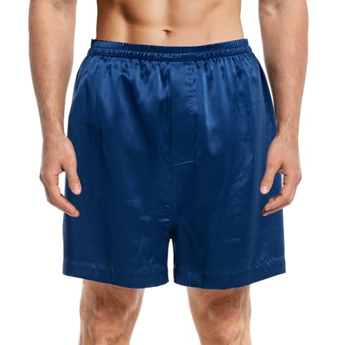 Herren 100% Seide Schlafanzughose Satin Kurze: Pyjamahose Sommer Shorts Boxershorts Silk Sleep Bottom Luxuriös Hautfreundliche Männer Marine Schlafhose Pyjama Kurz Elegant Freizeit Seidenboxer Hose,XL von COLD POSH