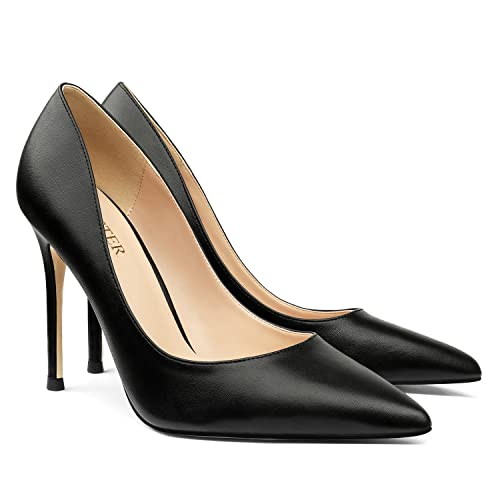 COLETER Damen 10,2 cm Pumps Spitze Zehen Hochzeit Kleid Schuhe Slip on Stiletto Pumps, Schwarz matt, 37 EU von COLETER