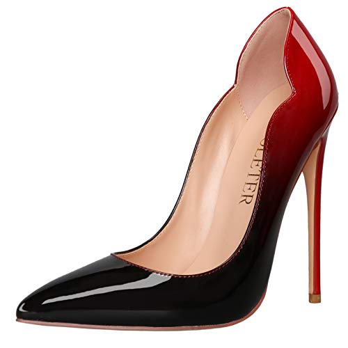 COLETER High Heels für Damen, 12 cm, spitzer Zehenbereich, elegante Schuhe, Stiletto-Absätze, Abend-Party-Pumps, rot/black, 43 EU von COLETER