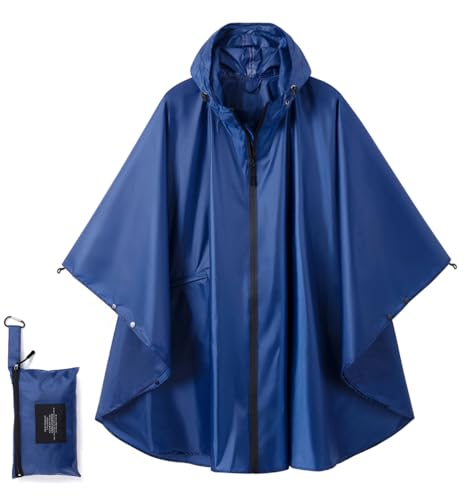 COLFEZY Regenponcho Damen/Herren Outdoor Jacket – Wasserdicht, Leicht & Packbar für Wandern, Camping Mit Kapuze und Taschen (DE/NL/SE/PL, Alphanumerisch, XS, 3XL, Regular, Regular, A-Blau) von COLFEZY
