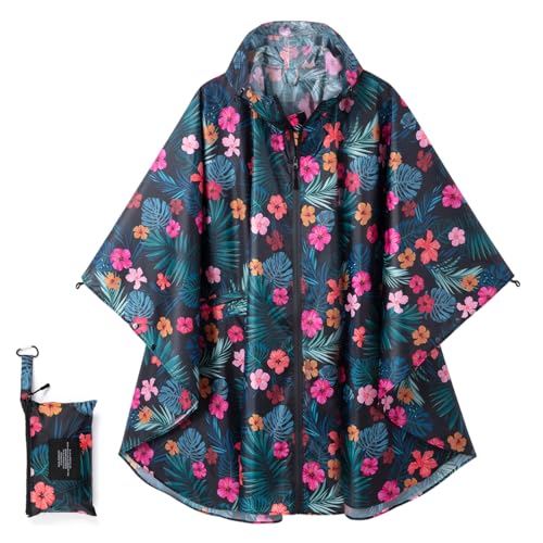 COLFEZY Regenponcho Damen/Herren Outdoor Jacket – Wasserdicht, Leicht & Packbar für Wandern, Camping Mit Kapuze und Taschen (DE/NL/SE/PL, Alphanumerisch, XS, 3XL, Regular, Regular, Blütenzeit) von COLFEZY