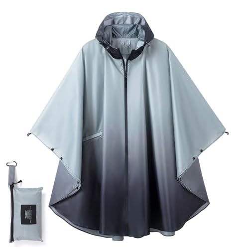 COLFEZY Regenponcho Damen/Herren Outdoor Jacket – Wasserdicht, Leicht & Packbar für Wandern, Camping Mit Kapuze und Taschen (DE/NL/SE/PL, Alphanumerisch, XS, 3XL, Regular, Regular, Grauverlauf) von COLFEZY