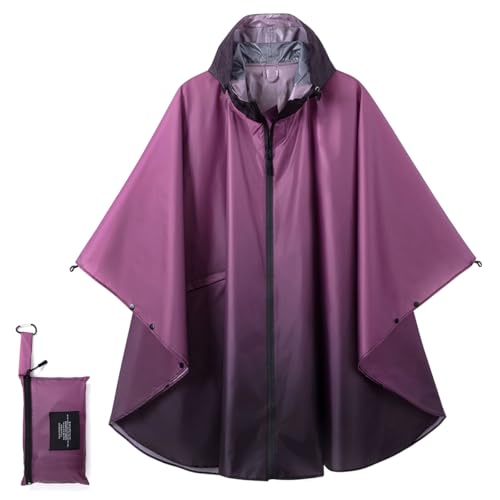 COLFEZY Regenponcho Damen/Herren Outdoor Jacket – Wasserdicht, Leicht & Packbar für Wandern, Camping Mit Kapuze und Taschen (DE/NL/SE/PL, Alphanumerisch, XS, 3XL, Regular, Regular, Lilaverlauf) von COLFEZY