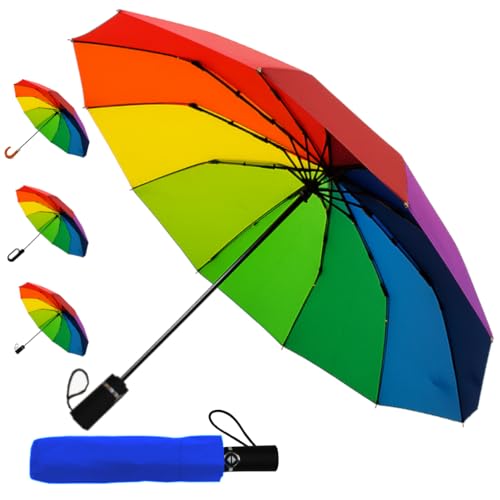 80KPH SELTEN 12 Rippen Taschenschirm Automatik Klein - Regenschirm Faltbar - Stark Windfest Verstärkt mit Fiberglas - Auto AUF UND ZU - Regenbogenfarben Mehrfarbig Bunt - Gerader Griff 80KPH SELTEN 12 Rippen Taschenschirm Automatik Klein - Regenschirm Faltbar - Stark Windfest Verstärkt mit Fiberglas - Auto AUF UND ZU - Regenbogenfarben Mehrfarbig Bunt - Gerader Griff von COLLAR AND CUFFS LONDON