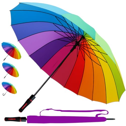 95KPH 16 Rippen Regenschirm Automatik Sturmfest Regenbogen - Stockschirm SEHR STARK Herren Damen Windfest - Windproof Verstärkt mit Fiberglas - Mehrfarbig Bunt - Gerader Griff - Größe L 95KPH 16 Rippen Regenschirm Automatik Sturmfest Regenbogen - Stockschirm SEHR STARK Herren Damen Windfest - Windproof Verstärkt mit Fiberglas - Mehrfarbig Bunt - Gerader Griff - Größe L von COLLAR AND CUFFS LONDON