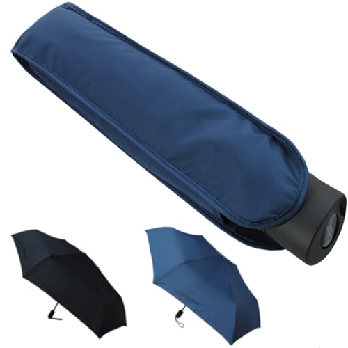 COLLAR AND CUFFS LONDON 80KPH Flacher Taschenschirm Automatik Klein - 4cm Mini Flat - Regenschirm Leicht Faltbar - Stark Windfest Verstärkt mit Fiberglas - Auto AUF UND ZU - Reise Marineblau Blau von COLLAR AND CUFFS LONDON
