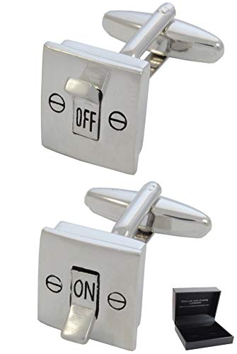 COLLAR AND CUFFS LONDON Manschettenknöpfe Herren Silber Farbe DIY - Mit Box - Elektrischer Lichtschalter - On und Off - Langlebiges Messing - Elektriker DIY - EIN Paar von COLLAR AND CUFFS LONDON