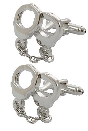 COLLAR AND CUFFS LONDON Manschettenknöpfe Herren Silber Farbe - Mit Box - Handschellen und Kette - Langlebiges Messing - Kriminalität Polizei Sicherheitsbeamter - EIN Paar von COLLAR AND CUFFS LONDON