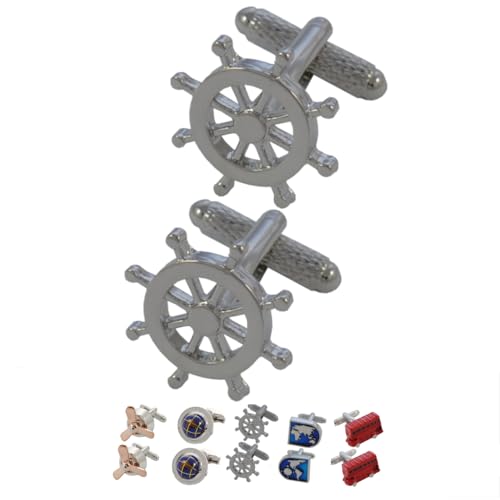 Manschettenknöpfe Herren Steuerrad - Mit Box - Langlebiges Messing - Silber Farbe - Nautisch Boot Yacht Segeln Matrose Maritim Runde Marine - Ein Paar von COLLAR AND CUFFS LONDON