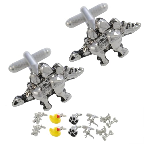 Manschettenknöpfe Herren Silber Farbe - Mit Box - Dinosaurier - Langlebiges Messing - Prähistorisch Großes Tier - Silber und Schwarz Farben - Ein Paar von COLLAR AND CUFFS LONDON