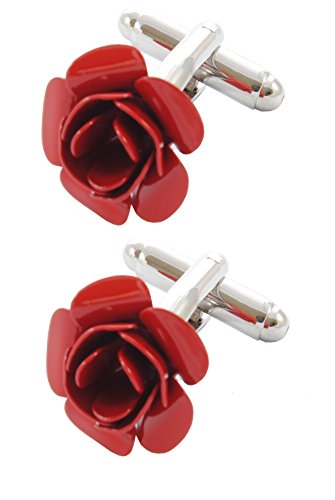 Manschettenknöpfe Herren Rot - Mit Box - Rote Rose - Langlebiges Messing - Blume Gartenarbeit Romantik Liebe Runde - Ein Paar von COLLAR AND CUFFS LONDON