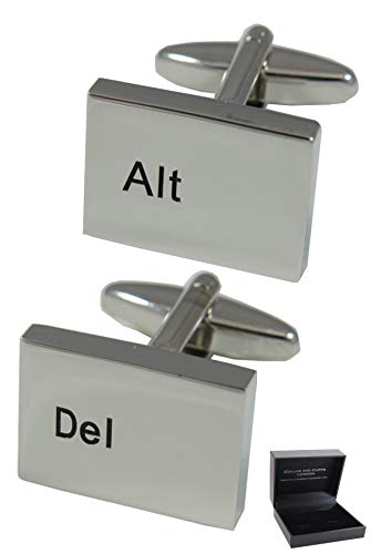 Manschettenknöpfe Herren Silber Farbe - Mit Box - Alt Del Computer-Tastatur - Rechteck - IT - Tasten - Modern - Langlebiges Messing - Ein Paar von COLLAR AND CUFFS LONDON