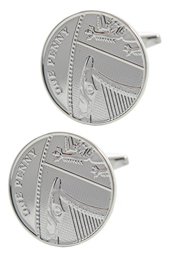 Manschettenknöpfe Herren Silber Farbe - Mit Box - British Penny - Britisch 1p - Kann Glück Bringen - Runde Münze Klassisches Design - Ein Paar Manschettenknöpfe Herren Silber Farbe - Mit Box - British Penny - Britisch 1p - Kann Glück Bringen - Runde Münze Klassisches Design - Ein Paar von COLLAR AND CUFFS LONDON