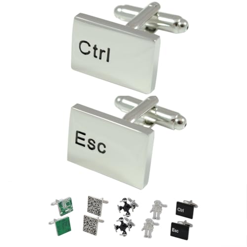 COLLAR AND CUFFS LONDON Manschettenknöpfe Herren Silber Farbe - Mit Box - Ctrl Esc Computer-Tastatur - IT - Rechteck - Tasten - Modern - Langlebiges Messing - EIN Paar von COLLAR AND CUFFS LONDON