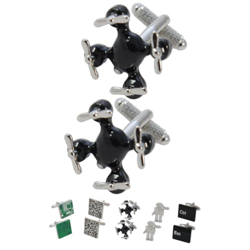 COLLAR AND CUFFS LONDON Manschettenknöpfe Herren Schwarz - Mit Box - Drohne - Langlebiges Messing - FliegendUnbemanntes Flugzeug - Schwarz und Silber Farben - EIN Paar von COLLAR AND CUFFS LONDON
