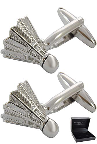Manschettenknöpfe Herren Federball - Mit Box - Langlebiges Messing - Silber Farbe - Badminton Sport - Ein Paar von COLLAR AND CUFFS LONDON