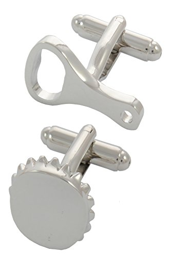 Manschettenknöpfe Herren Silber Farbe - Mit Box - Flaschenöffner und Flaschendeckel - Langlebiges Messing - Runde - Ein Paar von COLLAR AND CUFFS LONDON