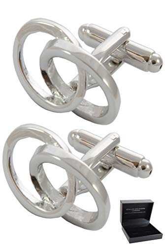 COLLAR AND CUFFS LONDON Manschettenknöpfe Herren Silber Farbe - Mit Box - Interlocking Ovals - Futuristisch - Unendlichkeit - Langlebiges Messing - EIN Paar von COLLAR AND CUFFS LONDON