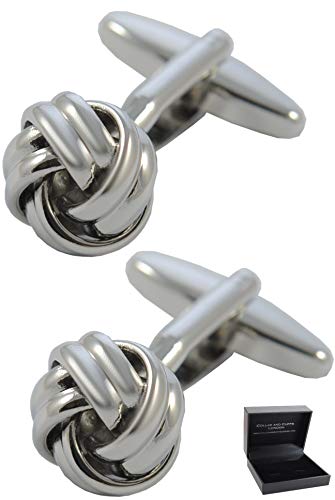 Manschettenknöpfe Herren Knoten - Mit Box - Langlebiges Messing - Nur 12 mm Durchmesser - Runde - Silber Farbe - Ein Paar von COLLAR AND CUFFS LONDON