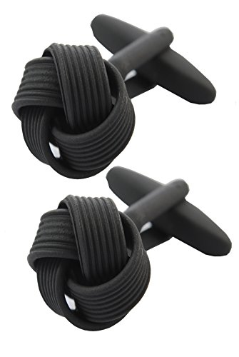 Manschettenknöpfe Herren Knoten - Mit Box - Langlebiges Messing - Runde - Schwarz Farbe - Ein Paar von COLLAR AND CUFFS LONDON