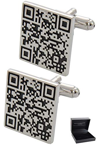 COLLAR AND CUFFS LONDON - HOCHWERTIGE Manschettenknöpfe mit Geschenk Box - QR Code - Stilvolle Messing - Silberne und Schwarze Farben - Barcode Scan App Einkaufen Quadratisch von COLLAR AND CUFFS LONDON