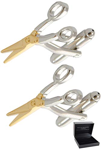 COLLAR AND CUFFS LONDON Manschettenknöpfe Herren Silber Farbe - Mit Box - Schere - Mit 18k Vergoldung - Langlebiges Messing - Friseur Kunst Handarbeit Nähen Gold - EIN Paar von COLLAR AND CUFFS LONDON