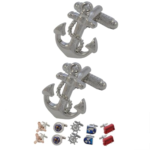 COLLAR AND CUFFS LONDON Manschettenknöpfe Herren Anker - Mit Box - Schiffsanker - Langlebiges Messing - Silber Farbe - Yacht Maritim Boot Segeln Matrose Marine - EIN Paar von COLLAR AND CUFFS LONDON