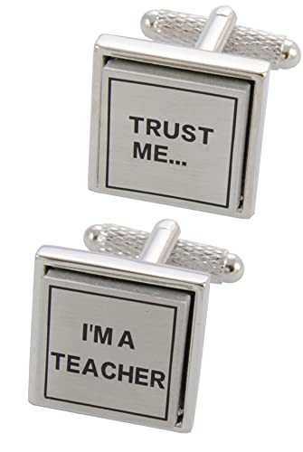 COLLAR AND CUFFS LONDON - HOCHWERTIGE Manschettenknöpfe mit Geschenk Box - Trust Me I'm a Teacher - Stilvolle Messing - Schule Universität Bildung Lehrer - Silber Farbe von COLLAR AND CUFFS LONDON